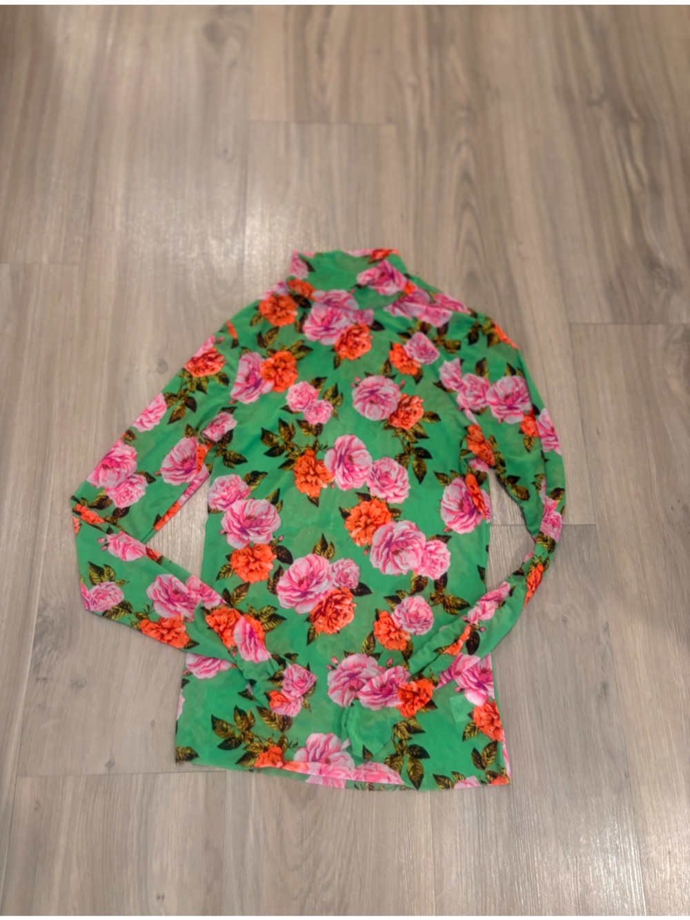 AFRM Green Floral Scarf Wrap with Pink & Orange Roses